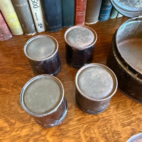 Primitive Antique 1800s Round Spice Tin with 4 Canisters - Picture 13 of 17